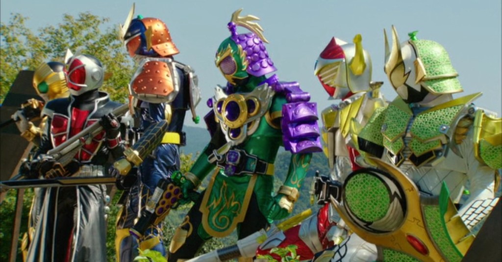 Gaim, Wizard, Baron, Beast, Zangetsu, and Ryugen