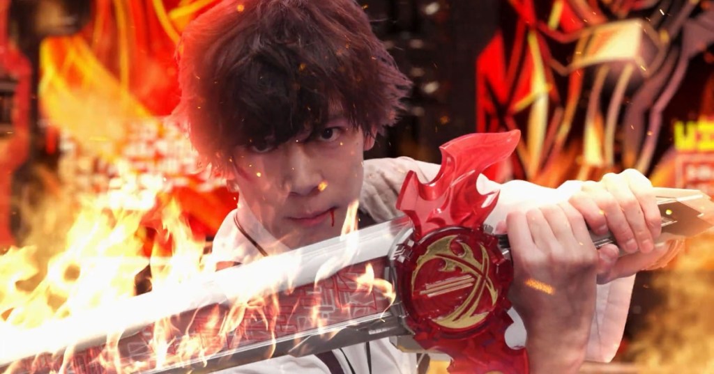 Touma Wielding Rekka During His Henshin in Kamen Rider Saber